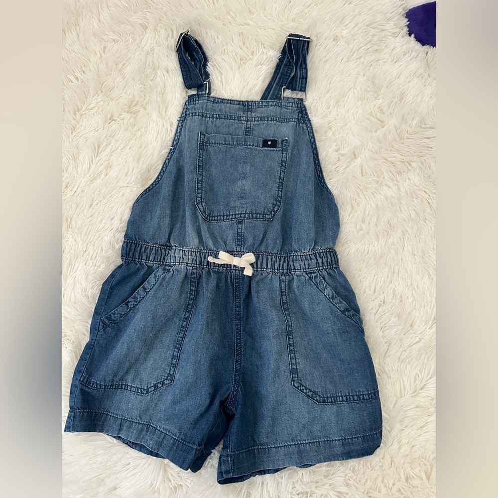 LUCKY BRAND Girls Denim Short Overalls Size 8/10 Blue Romper Adjustable Straps